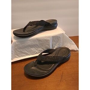 WOMEN'S‎ CROCS SLOANE BLACK GLITTER FLIP FLOP BEACH SANDALS SIZE W6